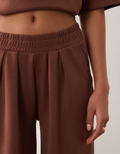 ASOS DESIGN soft touch cupro super wide leg jogger in chocolate, 5 of 5
