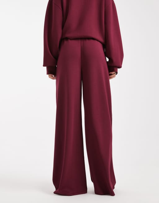 ASOS DESIGN soft touch cupro super wide leg sweatpants in burgundy