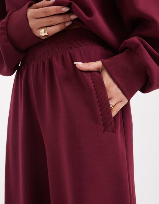 ASOS DESIGN soft touch cupro super wide leg sweatpants in burgundy