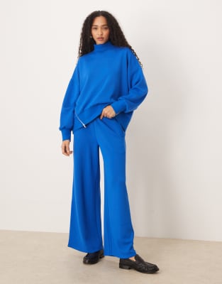 Asos Design Soft Touch Cupro Super Wide Leg Sweatpants With Pocket Detail In Blue