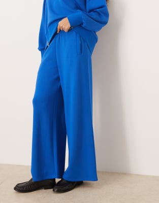 Asos Design Soft Touch Cupro Super Wide Leg Sweatpants With Pocket Detail In Blue