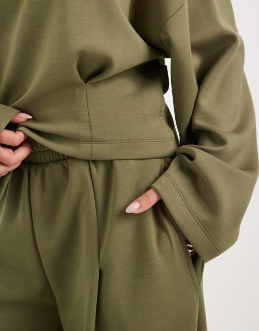 ASOS DESIGN soft touch cupro sweatshirt with seam details in khaki, 3 of 4