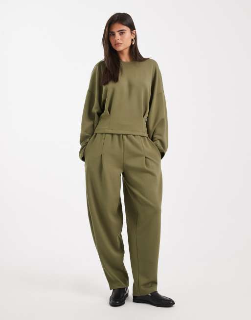 ASOS DESIGN soft touch cupro sweatshirt with seam details in khaki, 4 of 4