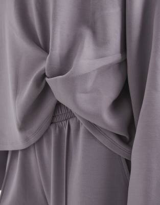 Asos Design Soft Touch Cupro Twist Front Sweatshirt In Gray