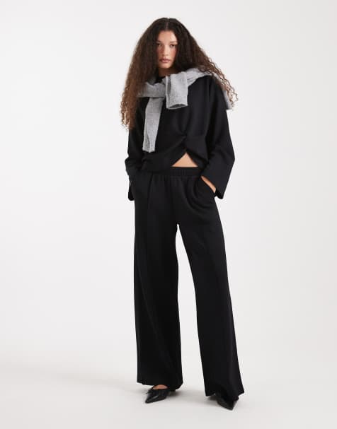 ASOS DESIGN soft touch cupro wide leg trackies in black - view 1