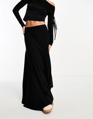 ASOS DESIGN soft touch diagonal seam godet maxi skirt in black