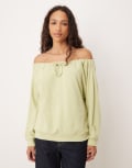 [ASOS DESIGN] ASOS DESIGN soft touch drawcord off shoulder sweatshirt in light green S Light green