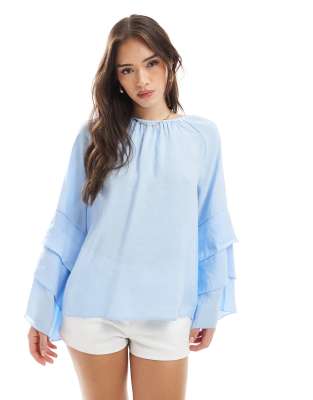 Asos Design Soft Touch Fabric Top With Flare Sleeves