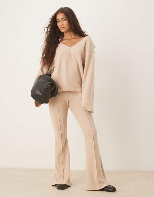 ASOS DESIGN soft touch flared pants in light taupe