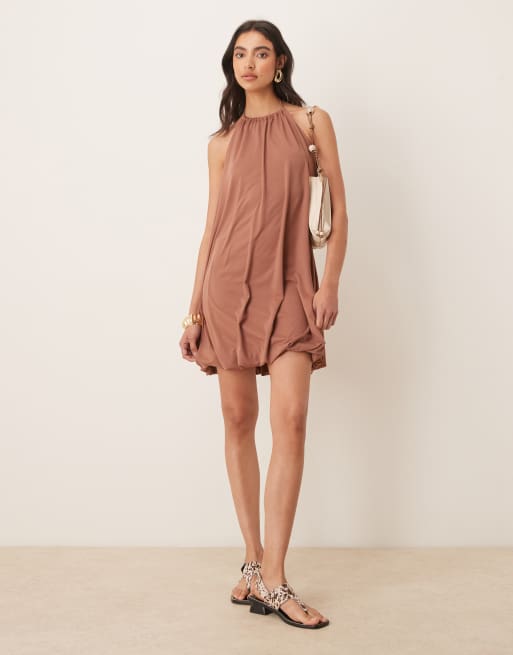 ASOS DESIGN soft touch halter neck mini dress in mocha, 2 of 4