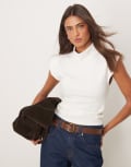 [ASOS DESIGN] ASOS DESIGN soft touch high neck short sleeve top with shoulder pads in winter white S Winter white