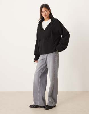 Asos Design Soft Touch Hoodie With Rolled Cuff Details In Black