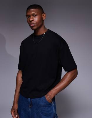 Asos Design Soft Touch Interlock Oversized Boxy T-shirt In Black