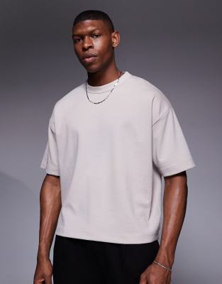 Asos Design Soft Touch Interlock Oversized Boxy T-shirt In Neutral