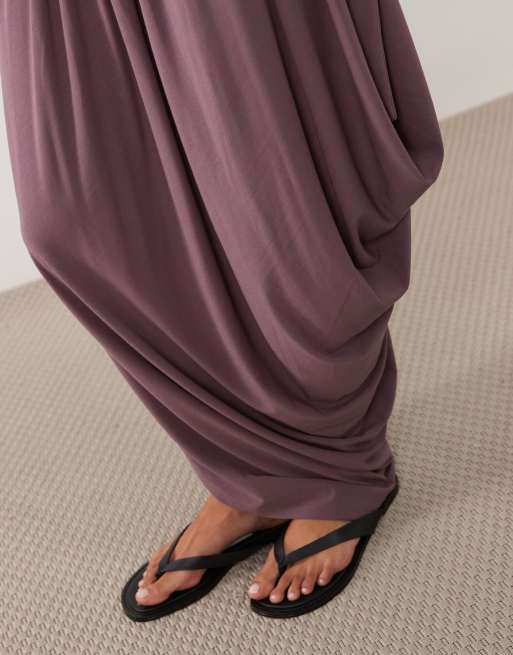 ASOS DESIGN soft touch jersey drape detail midi dress in mauve, 3 of 4