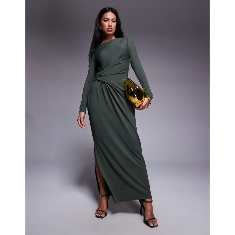 eyeshadow eye makeup for green dress Tiered Cut-Out Olive Maxi – Reverse Concept main image 1