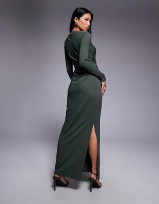 asos design short sleeve slinky maxi dress in khaki ASOS DESIGN slinky collared v neck maxi dress in light khaki