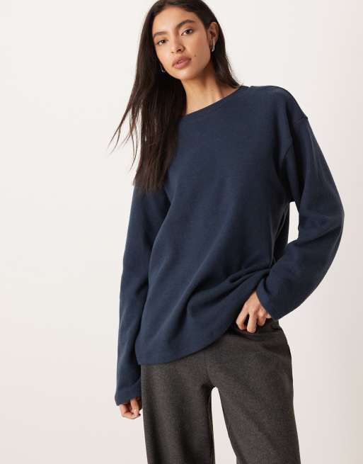 ASOS DESIGN soft touch long sleeve skater tee in navy