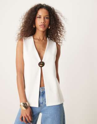 ASOS DESIGN soft touch longline vest with button detail in white