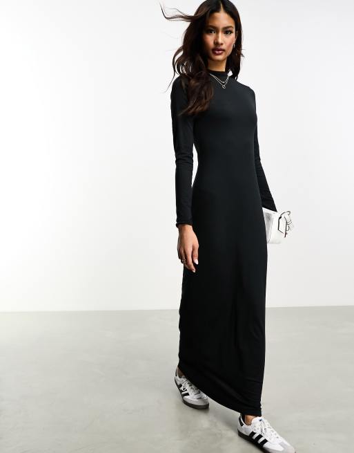 ASOS DESIGN soft touch maxi dress with long sleeve in black | ASOS