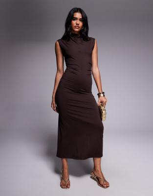 Asos Design Soft Touch Midi Dress In Brown