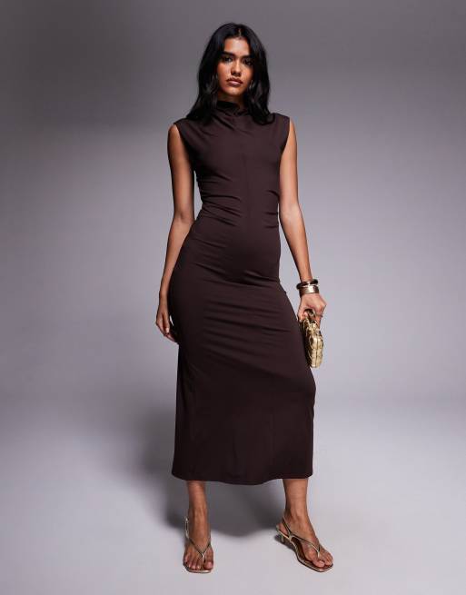 ASOS DESIGN soft touch midi dress in chocolate