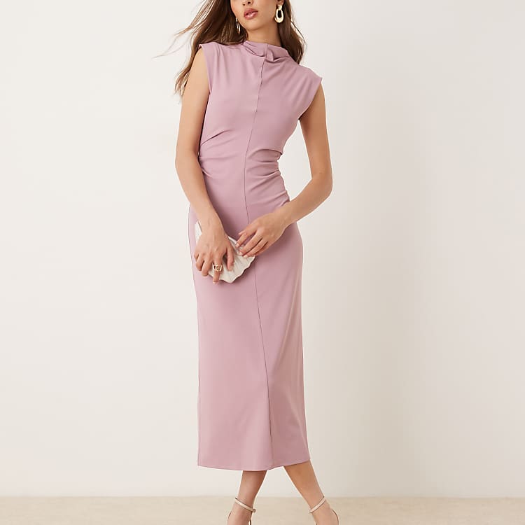 pink midi dress asos Design Square Neck Pleated bust Pencil in light and a stylish tie front ASOS DESIGN tall pleated hot