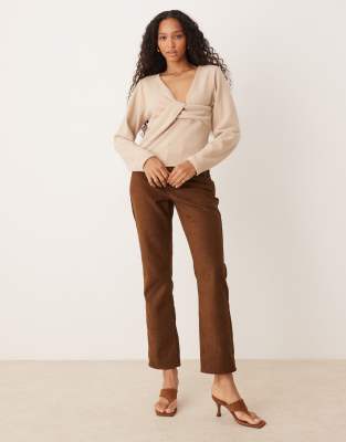 Asos Design Soft Touch One Shoulder Twist Detail Top In Neutral