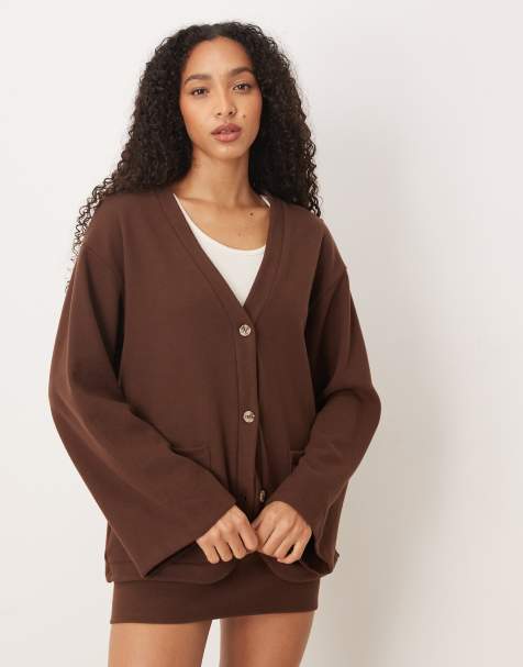 ASOS DESIGN soft touch oversized cardigan in chocolate - part of a set - view 1