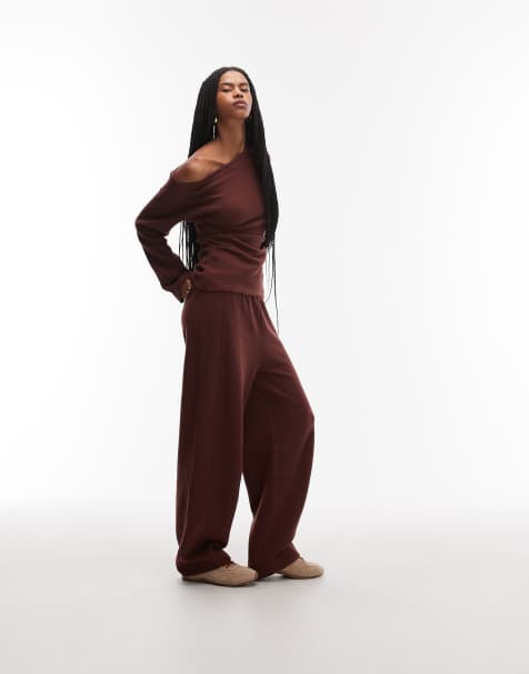 ASOS DESIGN soft touch oversized henley co-ord in choc - view 1