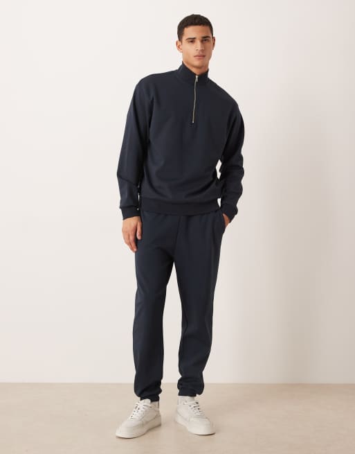 ASOS DESIGN soft touch relaxed quarter zip sweatshirt in navy (part of a set), 2 of 5