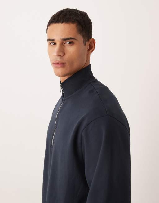 ASOS DESIGN soft touch relaxed quarter zip sweatshirt in navy (part of a set), 4 of 5