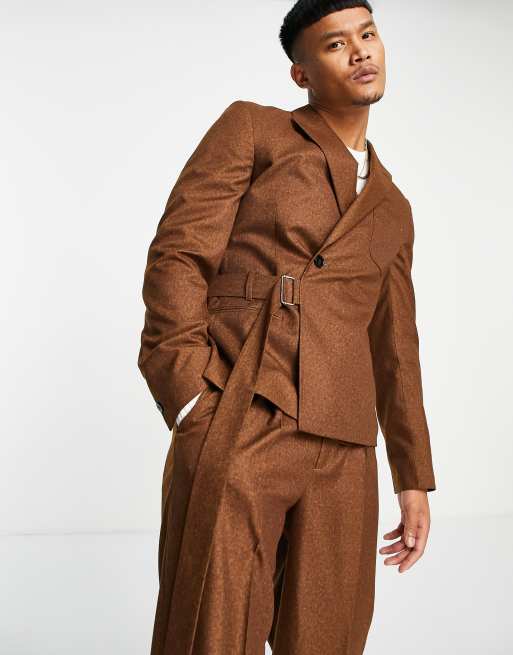 ASOS DESIGN slim short sleeve suit jacket in brown