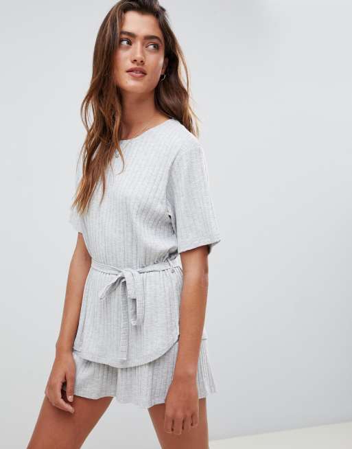 ASOS DESIGN soft touch ribbed pyjama set with tie waist detailing | ASOS