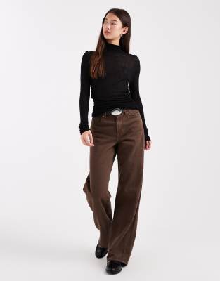 Asos Design Soft Touch Ruched Side High Neck Top In Black