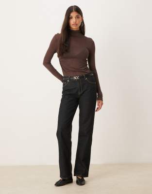 Asos Design Soft Touch Ruched Side High Neck Top In Brown