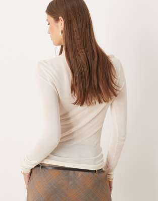 Asos Design Soft Touch Ruched Side High Neck Top In White