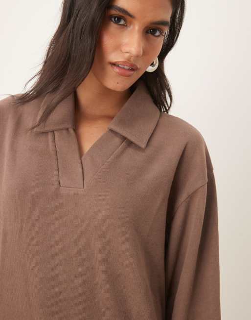 ASOS DESIGN soft touch rugby collar long sleeve tee