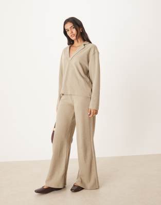 Asos Design Soft Touch Rugby Collar Long Sleeve Top In Brown