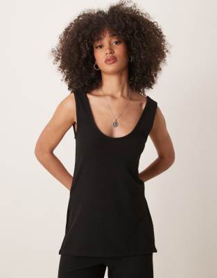 Asos Design Soft Touch Scoop Neck Longline Tank Top In Black