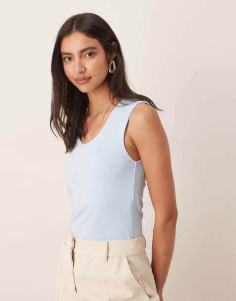 ASOS DESIGN soft touch scoop neck singlet in baby blue - view 1