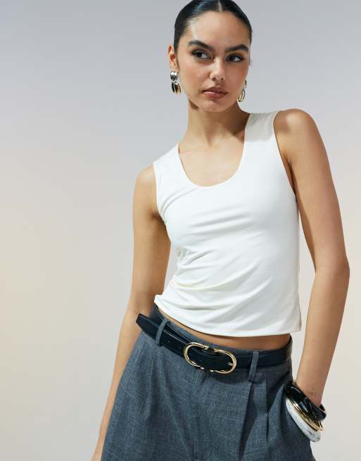 ASOS DESIGN soft touch scoop neck singlet in cream