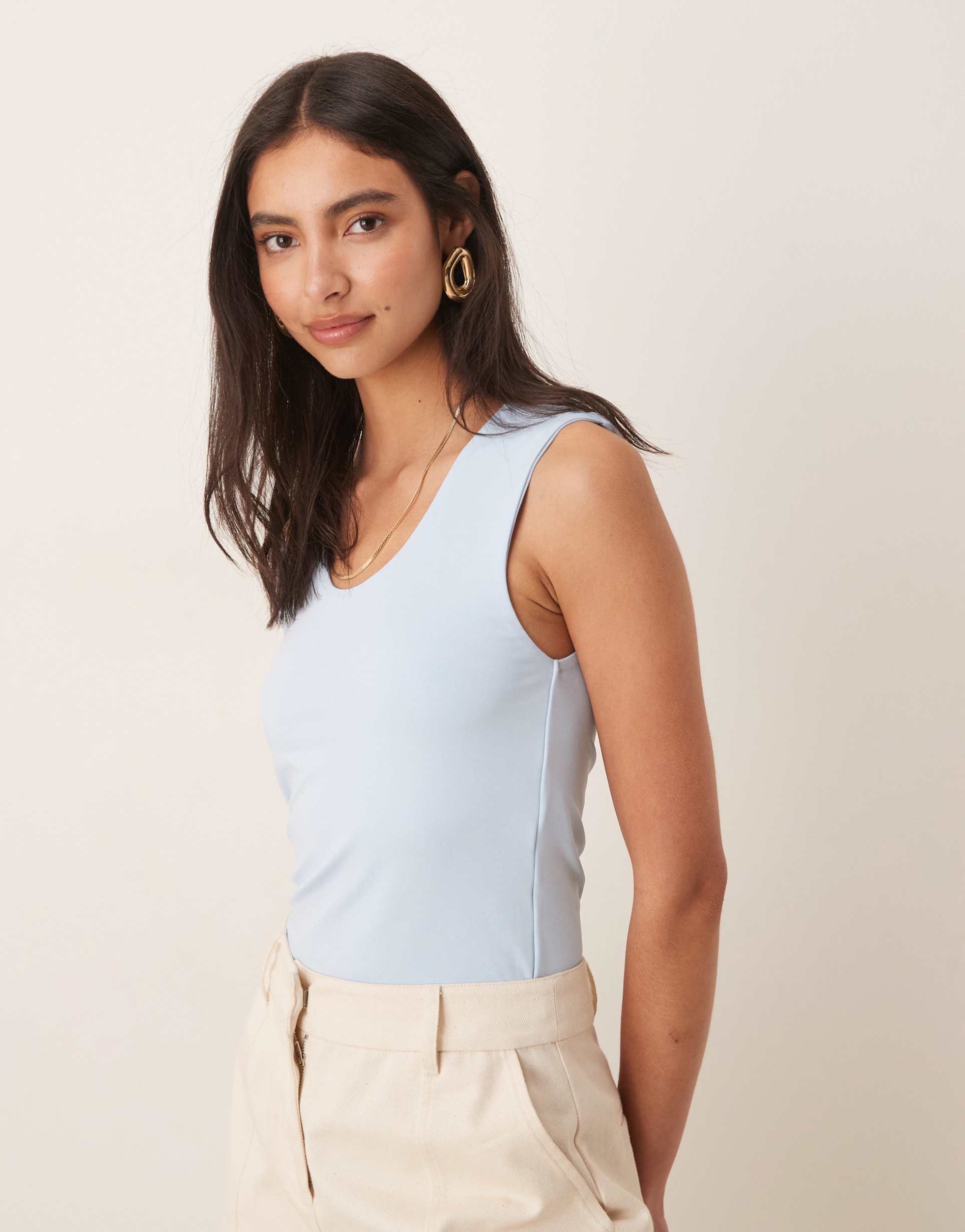 asos design soft touch scoop neck tank top in baby blue