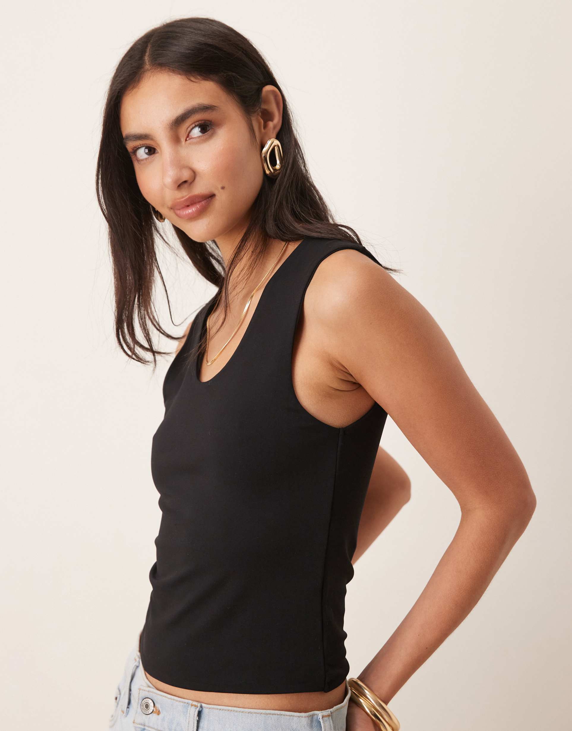 asos design soft touch scoop neck tank top in black