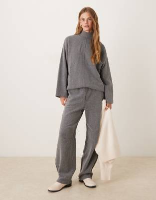 Asos Design Soft Touch Seam Front Longline Roll Neck In Gray