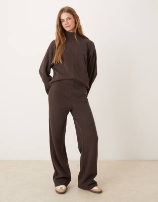 Asos Design Soft Touch Seam Front Longline Turtleneck Sweater In Brown