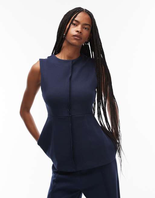 ASOS DESIGN soft touch seem detail fitted tank in navy