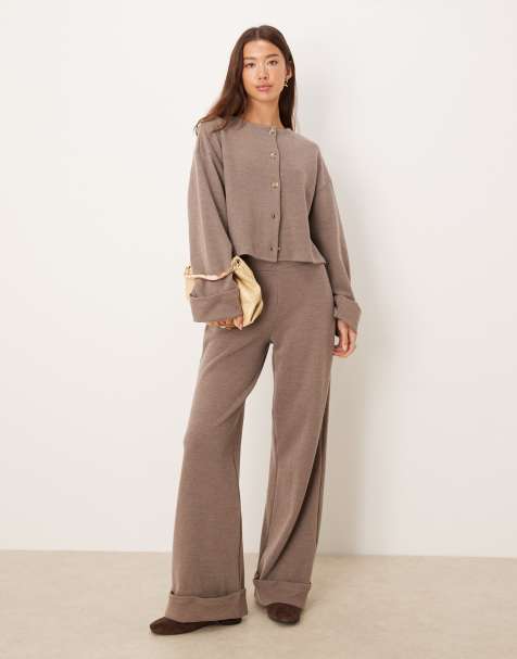 ASOS DESIGN soft touch set with turn up hem in light chocolate - view 1