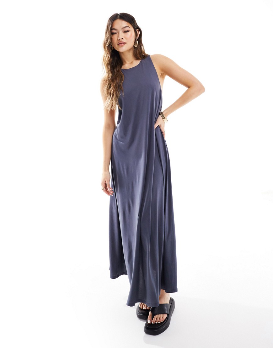 Asos Design Soft Touch Sleeveless Knot Detail At Back Maxi Dress In Gray