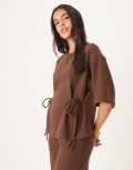 [ASOS DESIGN] ASOS DESIGN soft touch tie side tee in dark chocolate (part of a set)-Brown S Chicory coffee